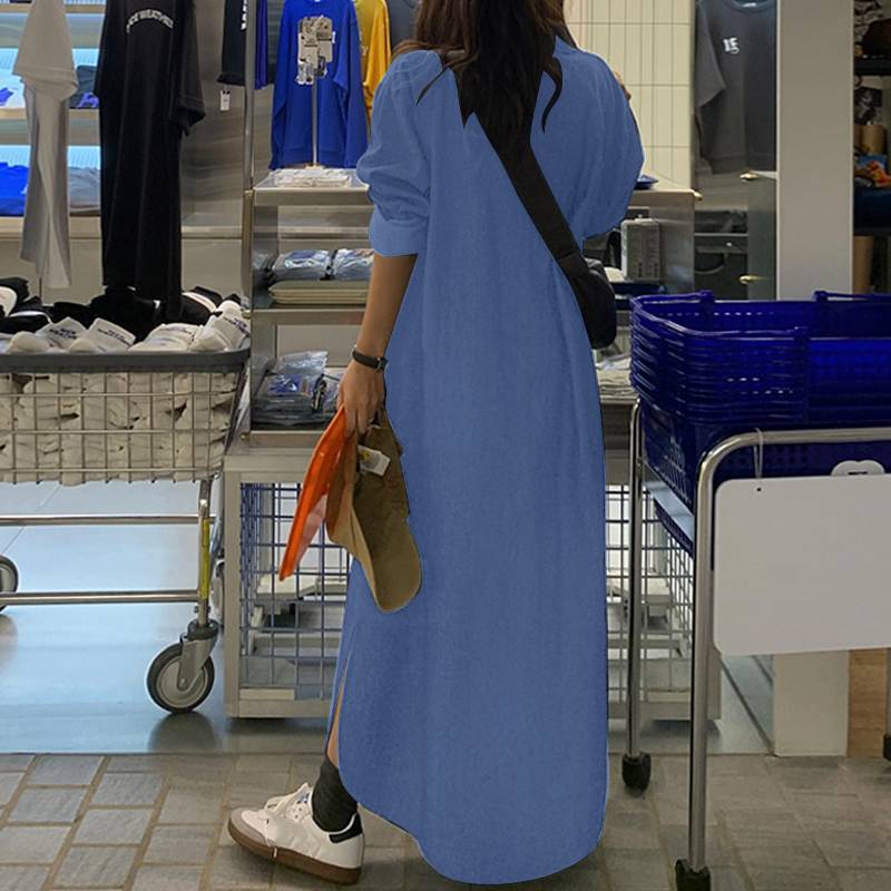 Элегантный модный женский стиль одежды нейтральный стиль длинный рукав кардиган с лацканами однотонные длинные джинсовые повседневные платья