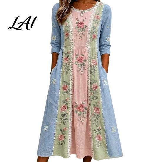 Elegant Daily Commuter Dresses Long Sleeve Floral Dress Women Cottagecore Waist Cinching Office Work for Autumn Midi Dress Vacation Street Party Date