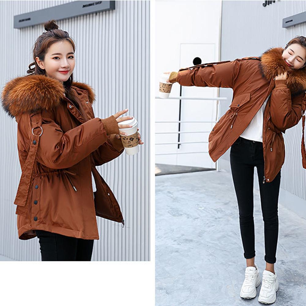 Women's Winter Short Solid Color Long Sleeve Big Fur Collar Padded Coat Loose Jacket