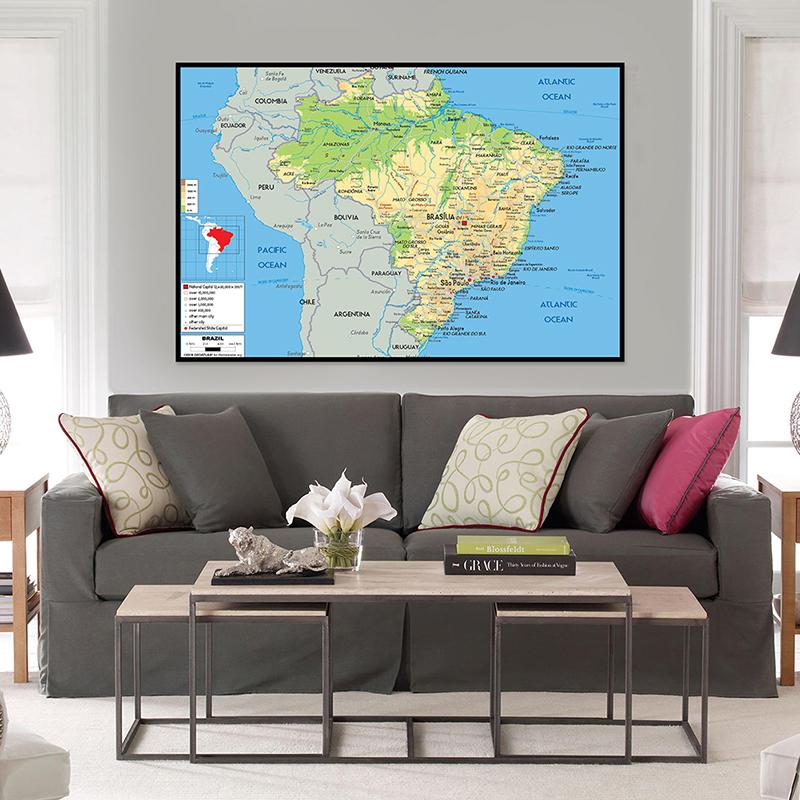English Map Brazil Map Geographic Map Canvas Painting Living Room Home Decoration Children School Supplies