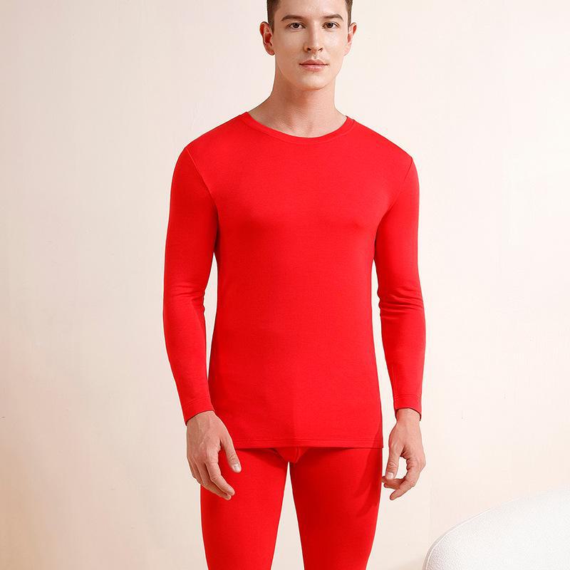 Red Double-Sided Seamless Men's Thermal Underwear Set - Snake Year Zodiac Lenzing Modal Edition
