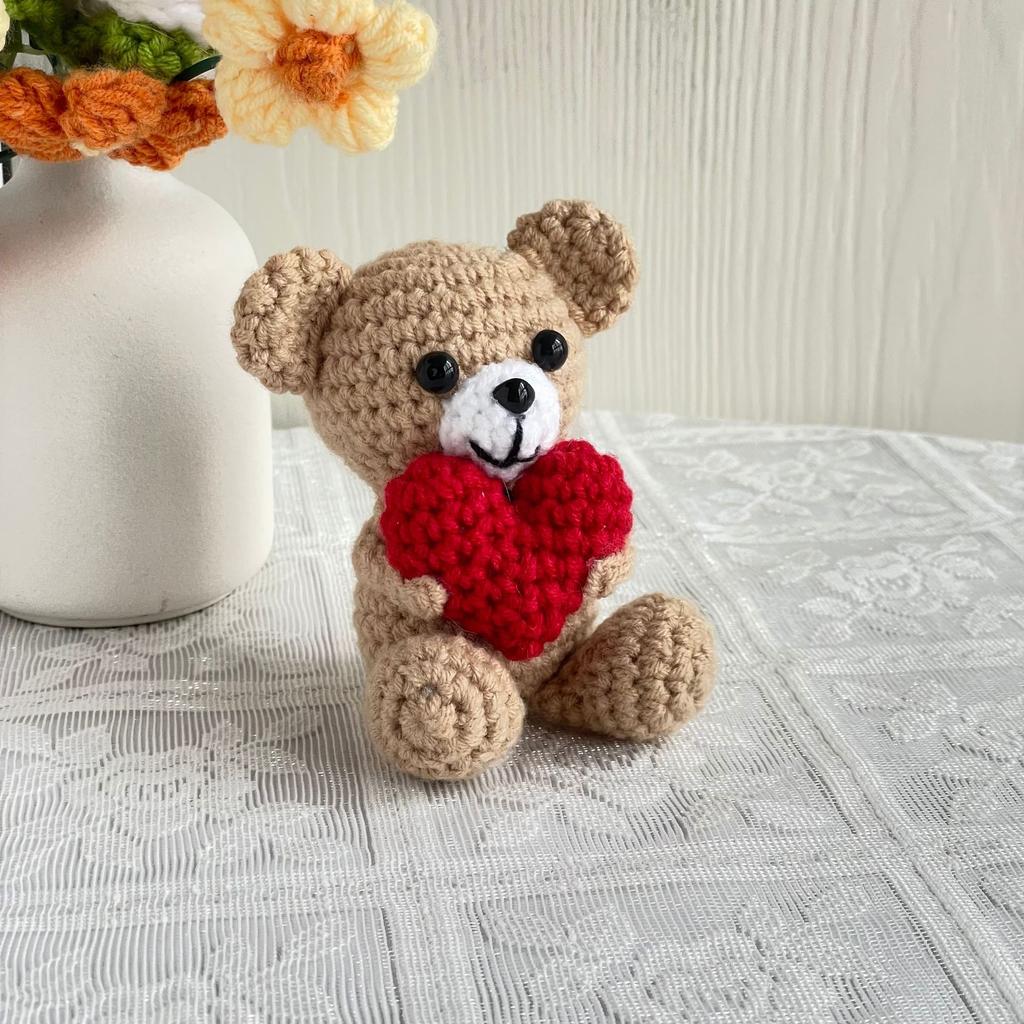 New Handmade Knitted Positive Energy Bear Doll With Card Home Room Decoration Funny Crochet Heart Bear Ornament Christmas Gifts