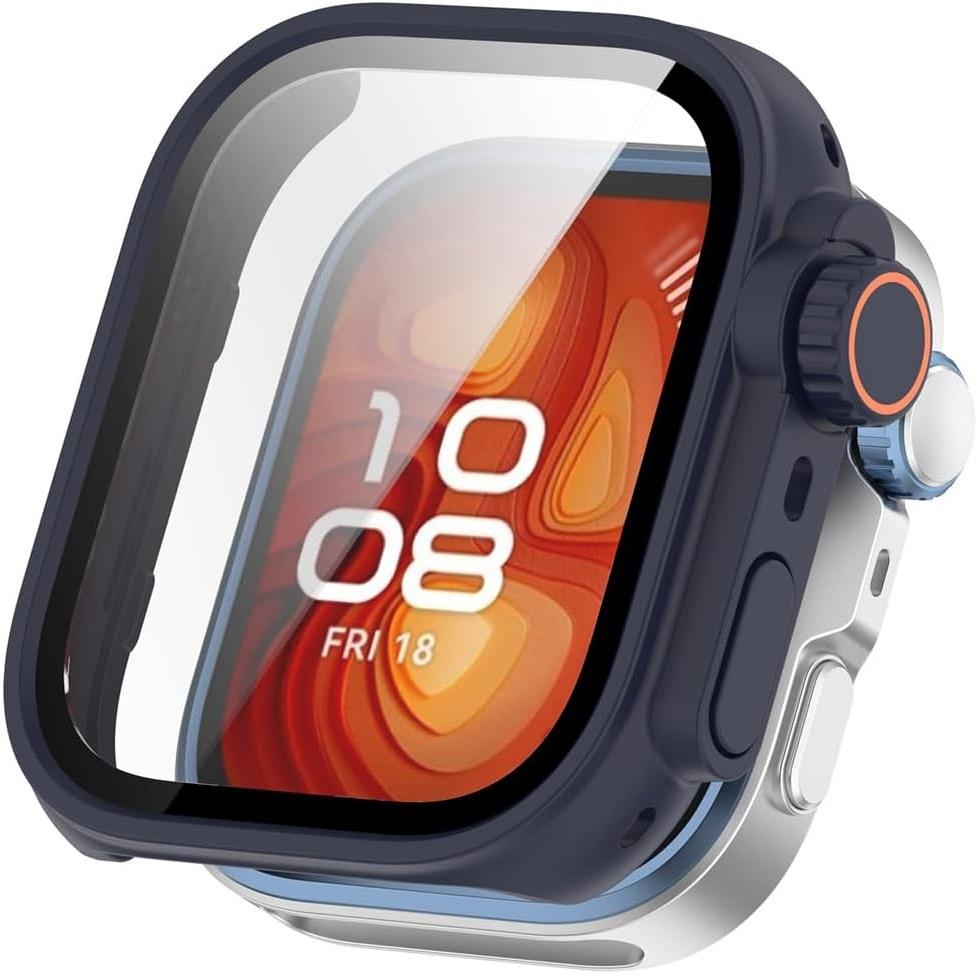 2in1 Case + Tempered Glass for Huawei Watch Fit 4, Navy Blue/Orange