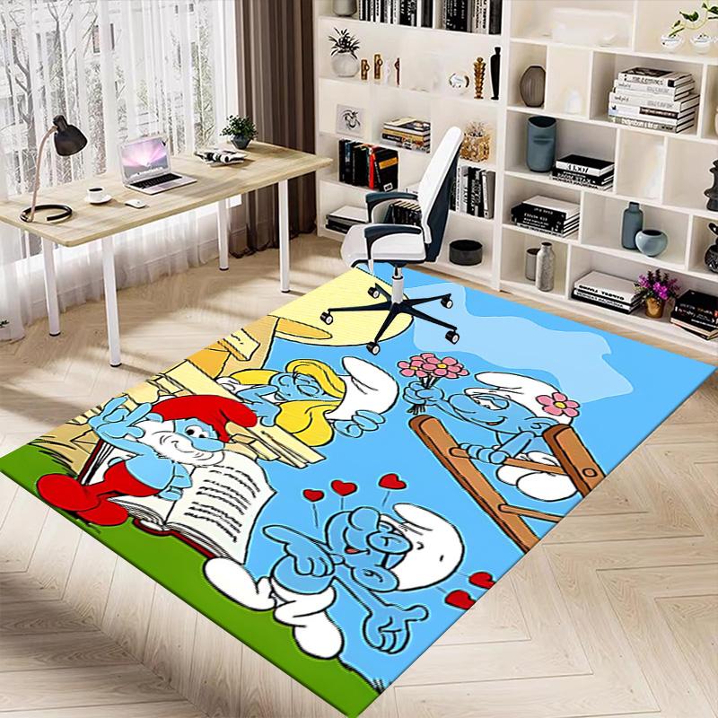 1pc Smurf Village Adventure Carpet for Playroom Bedroom Living Room Sofa Home Decor,kids Game Area Rug Non-slip Floor Mat Y72394