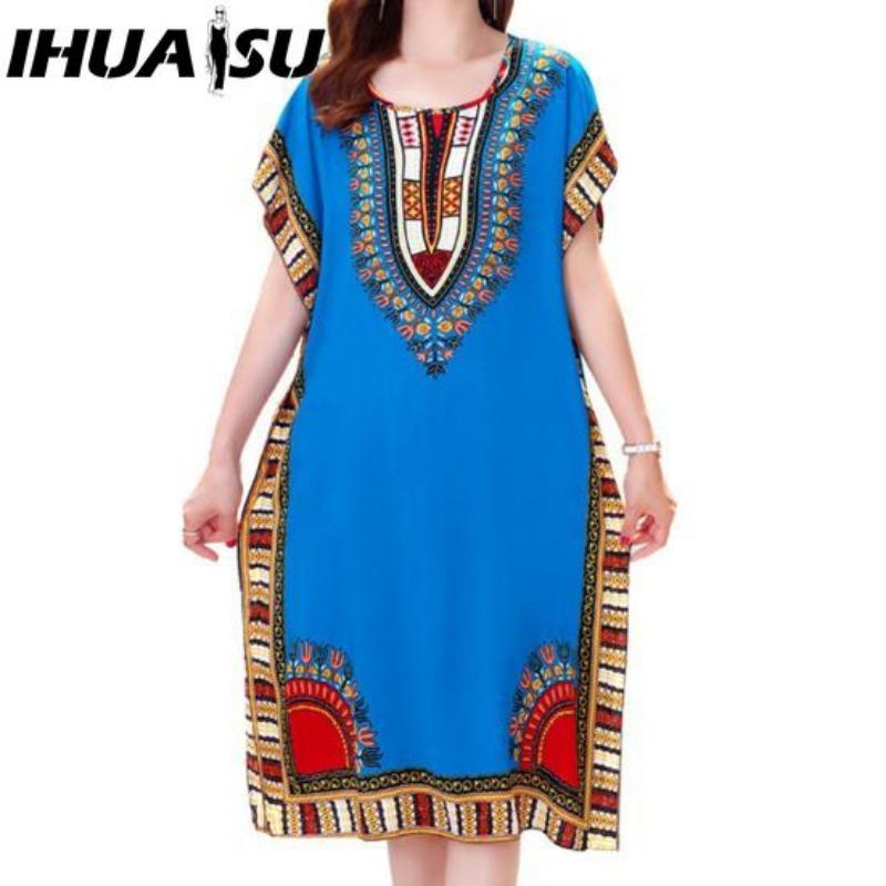 IHUASU Летнее платье с геометрическим принтом, пуловер, один размер, шикарное женское платье до середины икры для домашней одежды