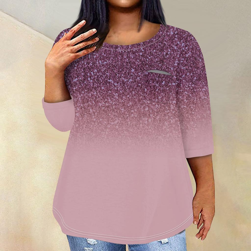 Женский модный повседневный пуловер с круглым вырезом и рукавом три четверти с принтом, топ с рукавами 4/3