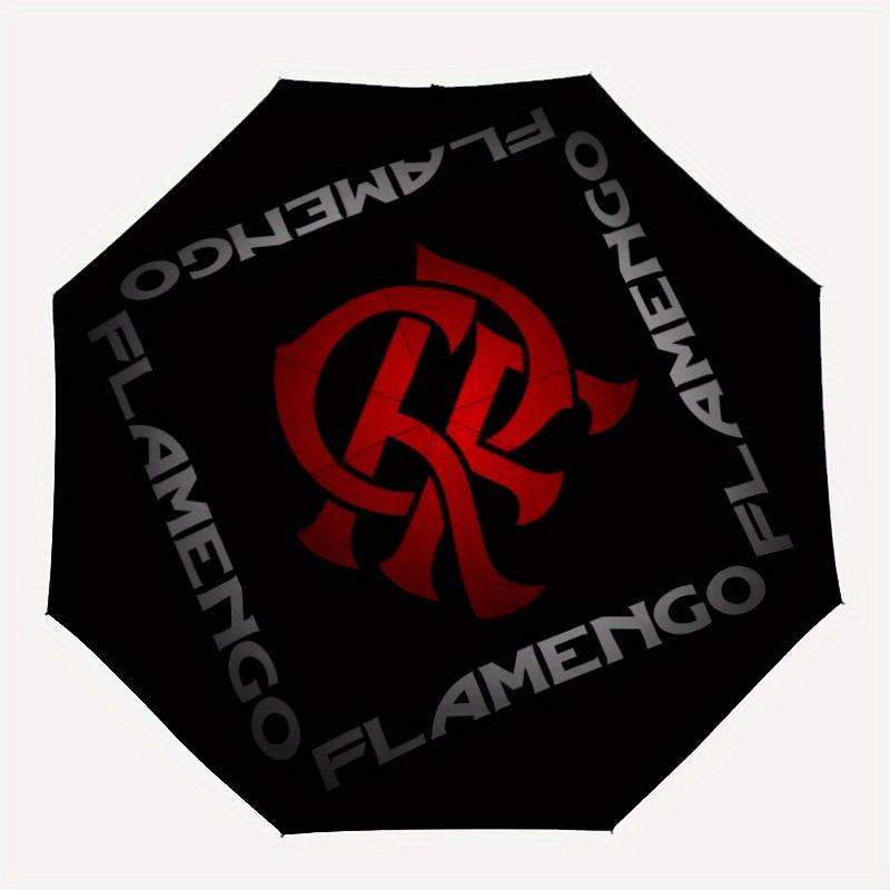 1pc Flamengo Automatic Umbrella - Lightweight & Portable 8-Rib Iron Frame, Durable Canopy, Playful Design with Red & Black Log