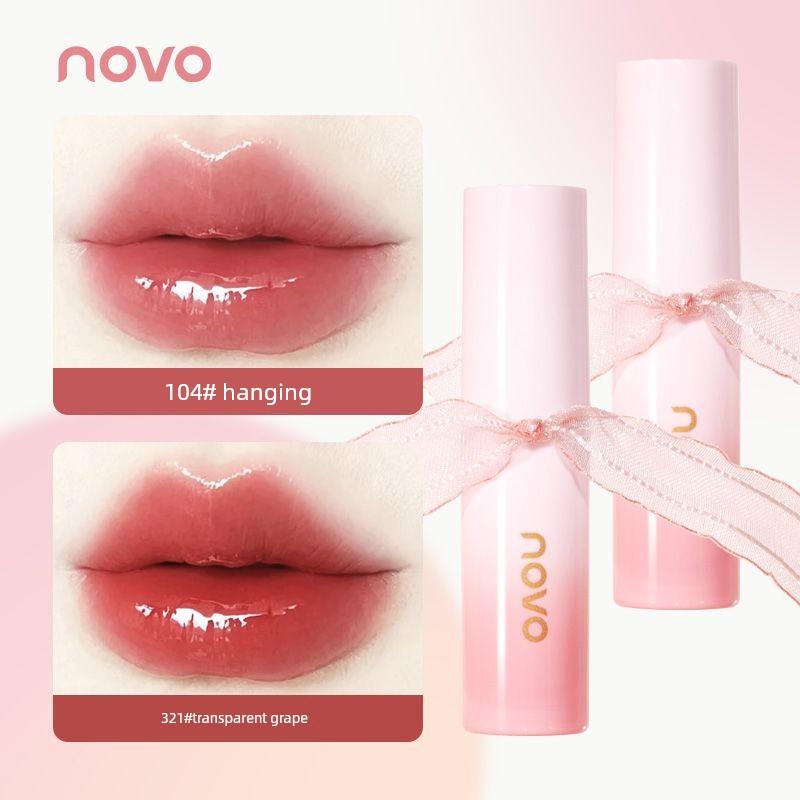 Novo Lip Lacquer Lipstick Mirror Water Light Lip Gloss Non-Fading No Stain on Cup Nude Color Series Student Party Cheap Plain Makeup