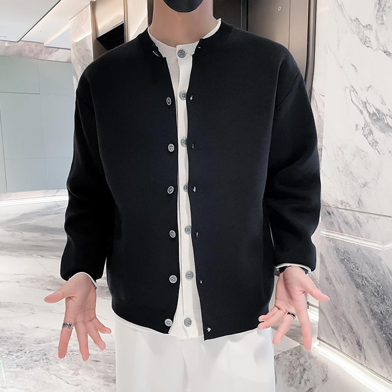 Новый кардиган свитер в американском ретро-стиле, повседневный свободный стиль, круглый вырез, мужской однотонный свитер