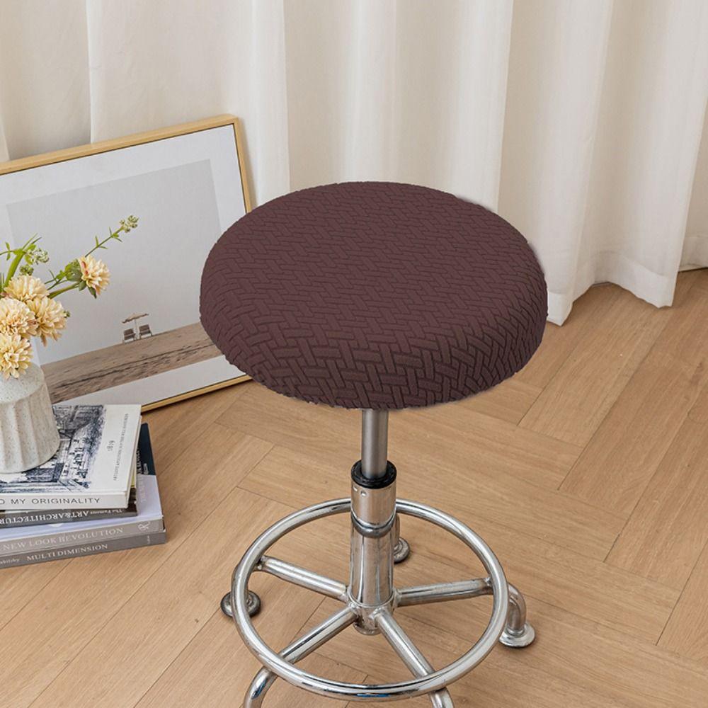 Stretchable Chair Slipcover Solid Color Round Stool Seat Cover Swivel Chair Cover Home Use