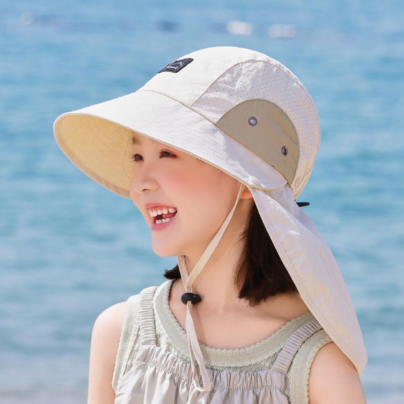 Summer Children's Hats Boys and Girls Sun Protection Visor Big Brim Shawl Neck Protection Sun Hat Quick Drying Waterproof Bucket Hat