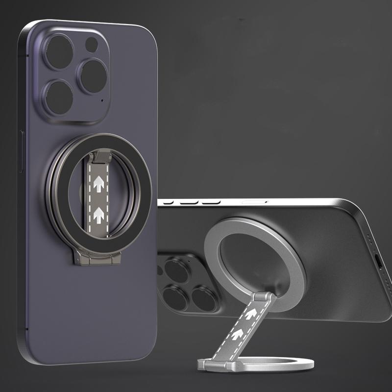 Z-shaped Double-sided Magnetic MagSafe Foldable Ring Phone Holder with Pattern (Black)