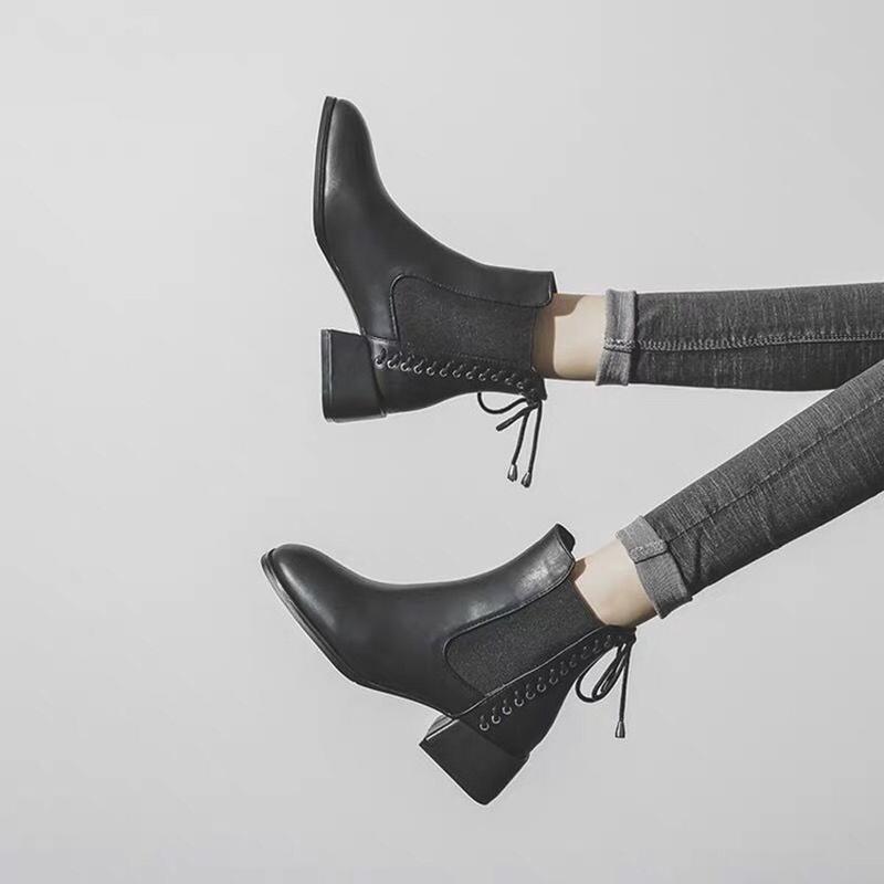 Модные кожаные ботильоны женские ботинки челси на среднем каблуке осень 2024 новые модные короткие сапоги с круглым носком на высоком каблуке Botines