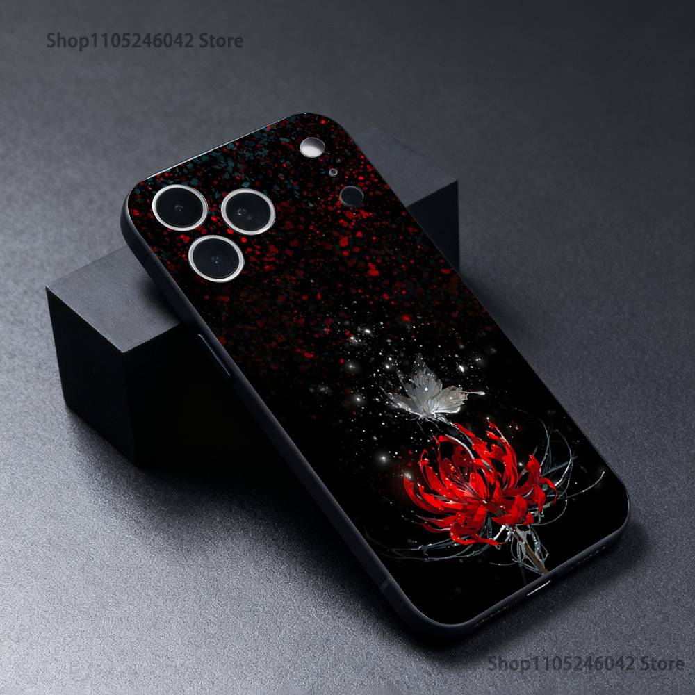 Гуль Алый Паук Лилия Токио Износостойкий Чехол Для Телефона Для iPhone 17,16,15,14,13,12,11,Pro,XS,Max,XR,Plus,E,SE4 Черный Мягкий Чехол