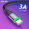 USLION 0,5 м/1 м/2 м светодиодный 3A USB-кабель типа C, провод для быстрой зарядки для Samsung Galaxy Xiaomi Huawei Note 7, кабель USB-C для передачи данных, шнур для зарядного устройства