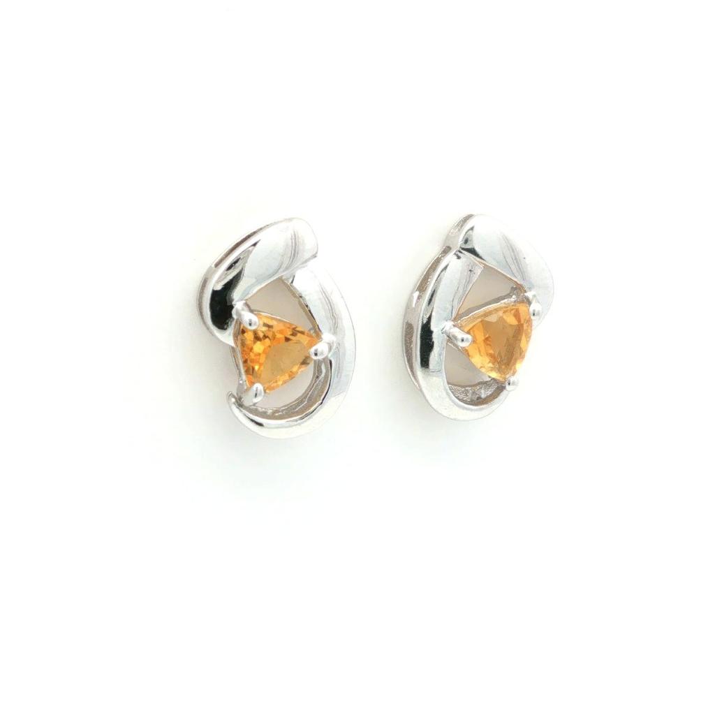 Citrine Trillion Stud Earrings 925 Sterling Silver Rhodium Plated Solitaire Gemstone Earrings Gift for Women