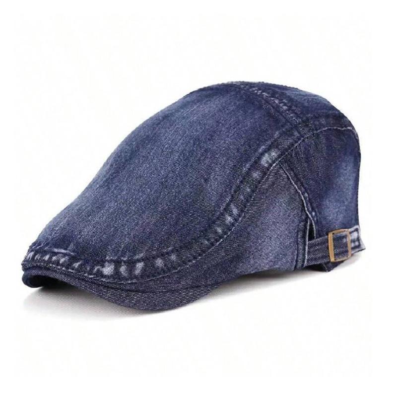 Spring and Autumn Retro Washed Denim Forward Hat Big Head Circumference Showing Face Small Beret Versatile Newsboy Hat Women's
