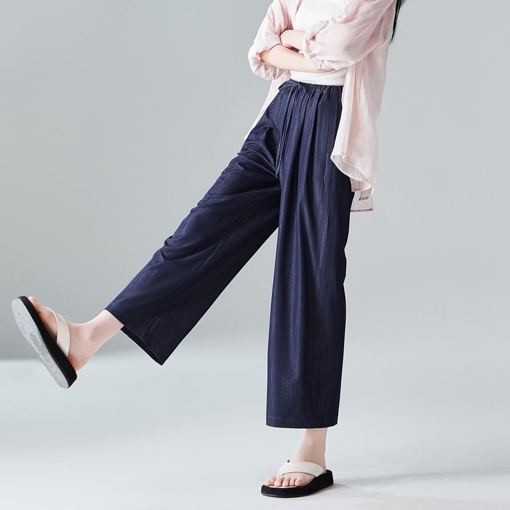 Soft and thin wide leg pants with a sense of drape for women in summer 2025, fashionable, loose, elastic waistband, and lace up casual pants