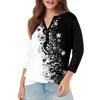 Women's Fashionable Casual 3/4 Sleeve Button Print V-Neck Pullover Top