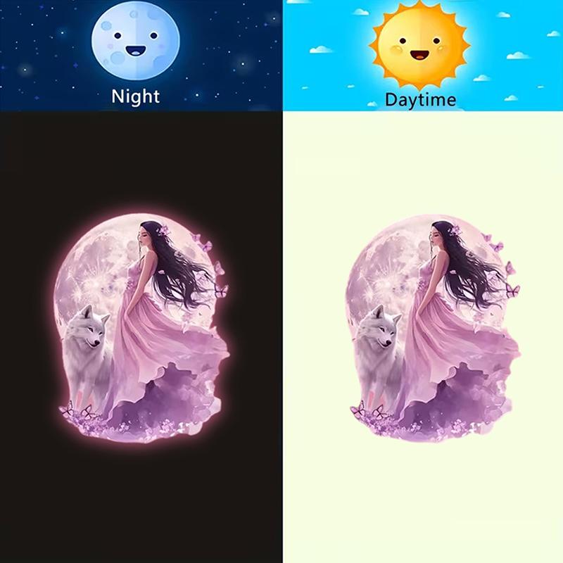 Светящаяся в темноте Лунная Фея Волк Наклейка на унитаз Декорация крышки унитаза Настенная наклейка Самоклеящаяся Съемная Светящиеся наклейки