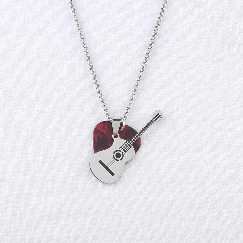 Men's Stainless Steel Guitar Pick Pendant Necklace - Rock Style, Non-fading, Ideal for Couples