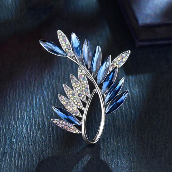 Elegant Leaves Shape Brooch Sparking Faux Crystal Rhinestone Inlaid Pin Suit Lapel Dress Badge Outfit Accessories