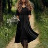 Women's Fashionable Cotton And Linen Solid-color Round-neck Half-sleeve Casual Loose Long Dress
