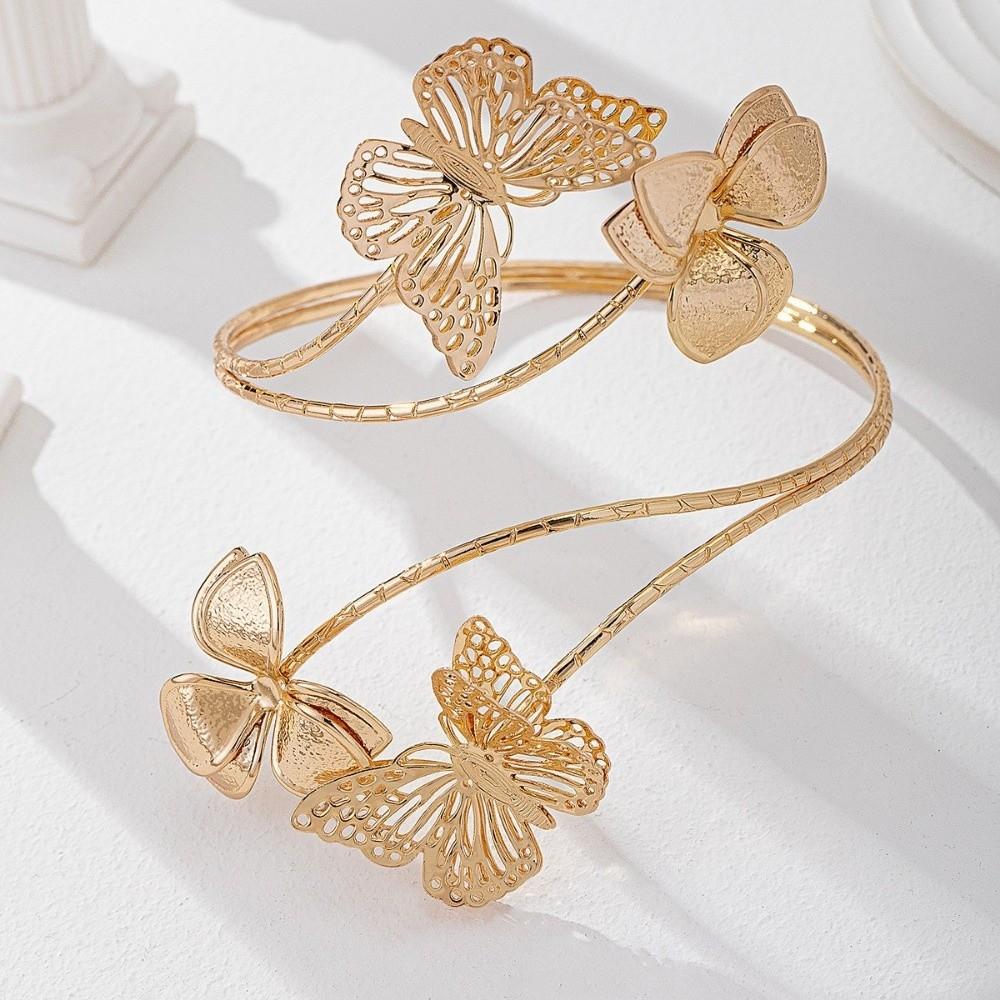 White Butterfly Flower Arm Cuff Gold Color Flower Cuff Arm Ring Vintage Spiral Arm Bracelet Gifts