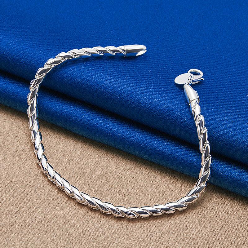 New 8 Inches 925 Sterling Silver 4MM Men Rope Bracelet Hip Hop Woman Fashion Charm Christmas Gift Jewelry Wedding
