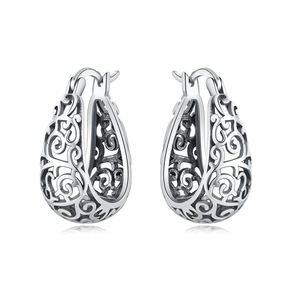 S925 Silver Vintage Lace Vine Earrings Colorful Floral Gemstone Hoop Earrings Jewelry Accessories