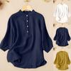 Женские повседневные свободные рубашки с v-образным вырезом и рукавами 3/4, однотонные льняные топы на пуговицах, футболки, футболки
