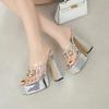 Fashion Sexy Peep Toe Platform Transparent Pvc Broad Band Crystal Slippers for Women Shoe Slides Square Head 15cm High Heels Rome Sandal