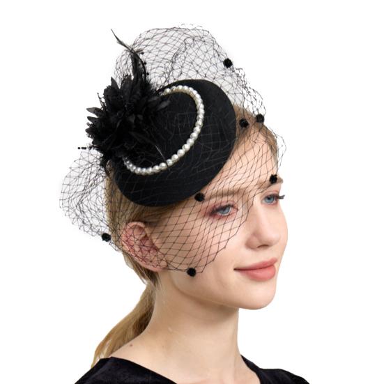 Top Hat Hair Accessories Faux Pearls Feather Flower Veil Decor Dance Headdress Fascinator Headpiece Fashion Accessory