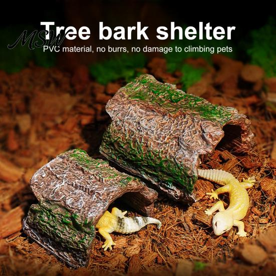 Gecko Tank Accessories Reptile Hideout Cave, Tree Trunk Lizard Realistic Arched Mossy Bark Hideaway for Spiders Tortoises Terrarium Decoration