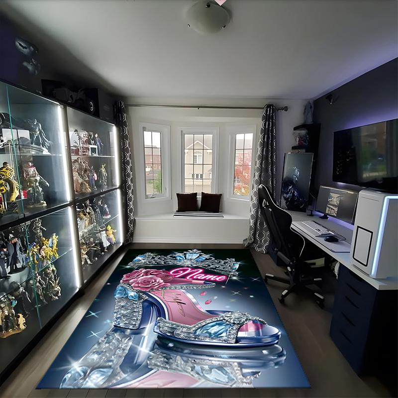1PC Custom Name Royal Glamour Shoe Theme Floor Mat Ideal for Living Room, Game Rooms, Office, Bedroom,Floor Mat Playful Design