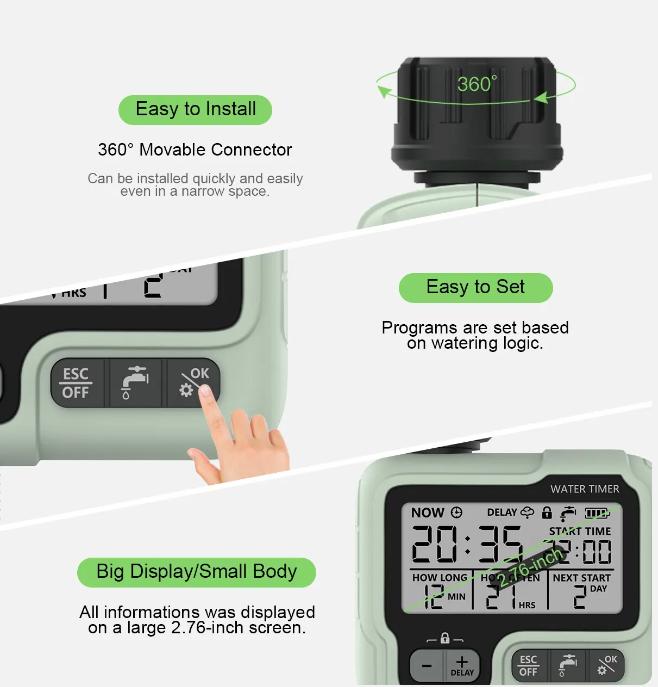 HCT-322 Автоматический таймер подачи воды, садовая цифровая ирригационная машина, интеллектуальный спринклер, используемый на открытом воздухе для экономии воды и времени