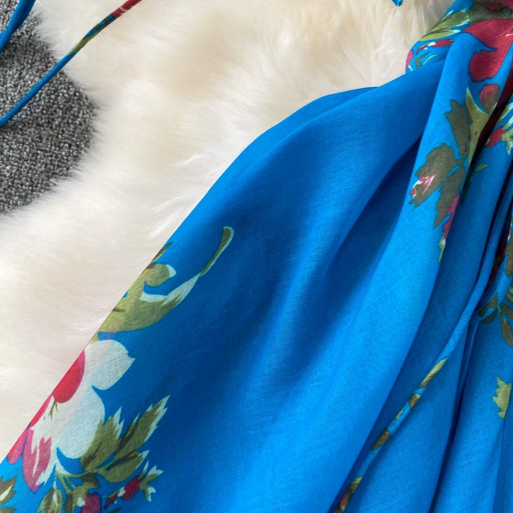 Летние женские сексуальные платья макси с V-образным вырезом, халтером, открытой спиной и принтом для отпуска и пляжа