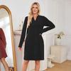 Женское осенне-зимнее платье в рубчик, повседневное мини-платье с длинным рукавом и V-образным вырезом, свободное платье-свитер с карманами