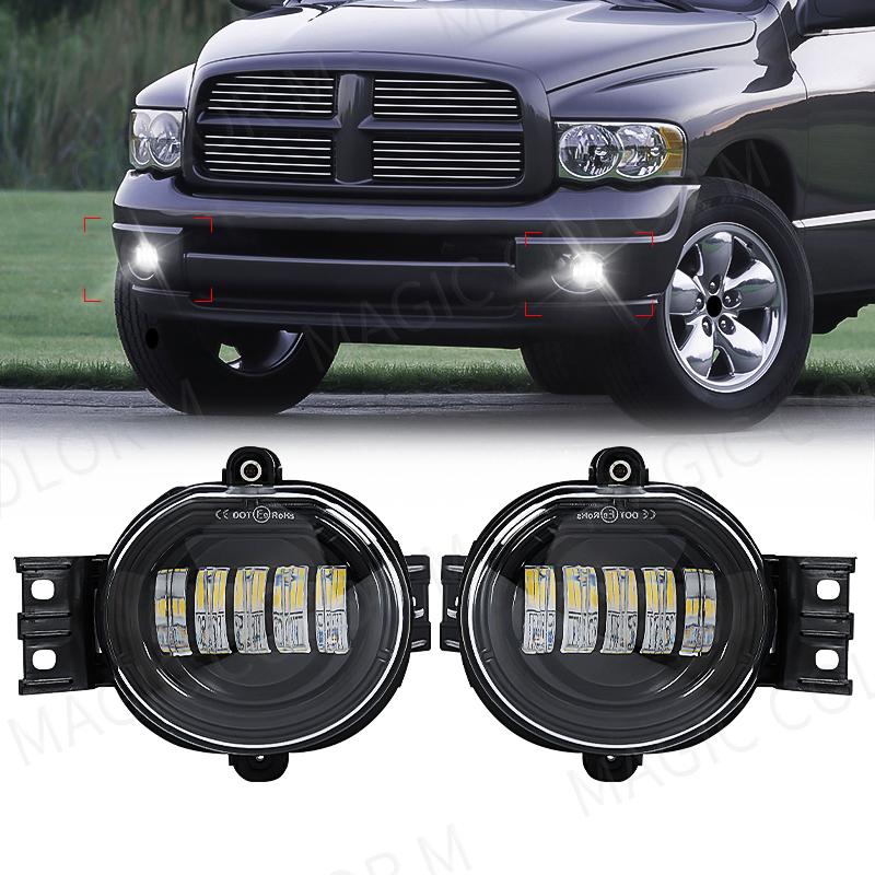 LED Fog Lights for Dodge Ram 1500 2002-2008 2500/3500 2003-2009 Durango Truck 2004-2006 with Angel Eye Fog Lamp Waterproof 12V