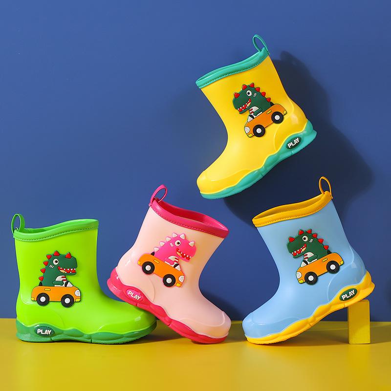 Children's Rain Boots New Cute Cartoon Rain Shoes Outdoor Waterproof Non-Slip Dinosaur Boys and Girls Shoes