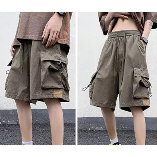 Мужские летние шорты-карго со средней посадкой и эластичной резинкой на талии, повседневные шорты с регулируемым шнурком и несколькими карманами, широкие пляжные шорты, уличная одежда