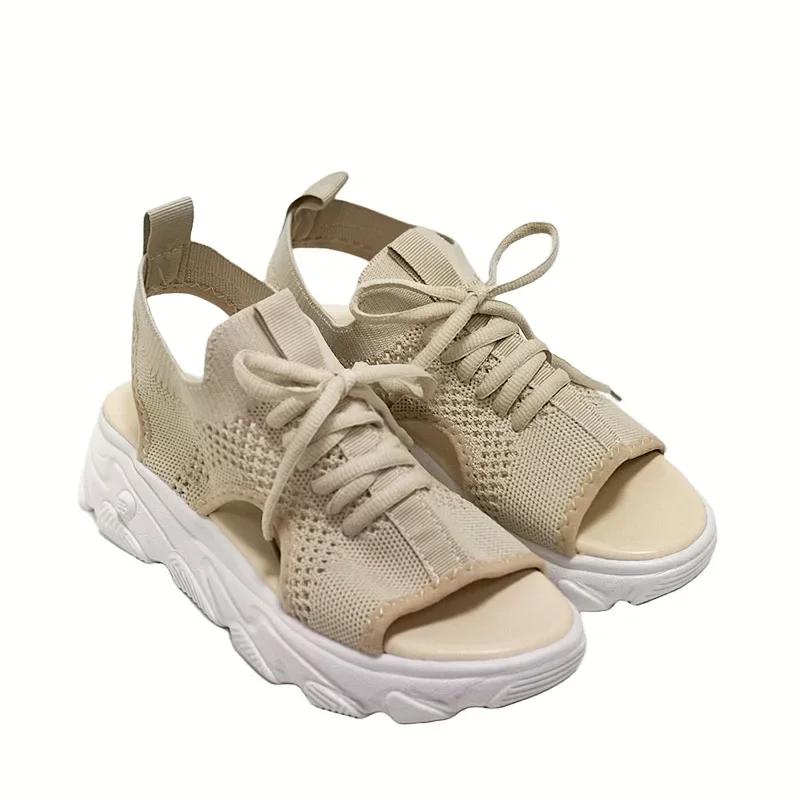 Fashion Mesh Women Sandals Summer Shoes for Women Trend Lace-up Platform Sandals Open Toe Beach Casual Heeled Sandals Sandalias De Mujer