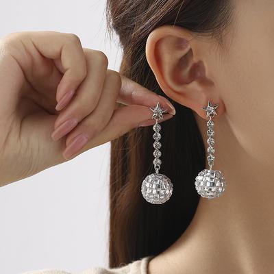 Пентаграмма циркон диско свет шар бусина кулон серьги женская мода серьги с бахромой