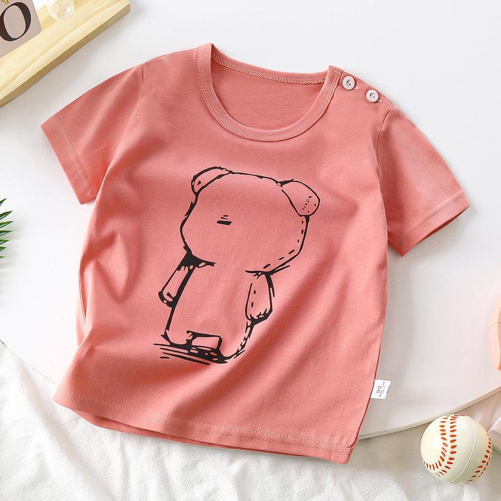 2025 Children's Pure Cotton Cartoon Short-Sleeve T-Shirts for Boys & Girls - Korean Style Summer Tops