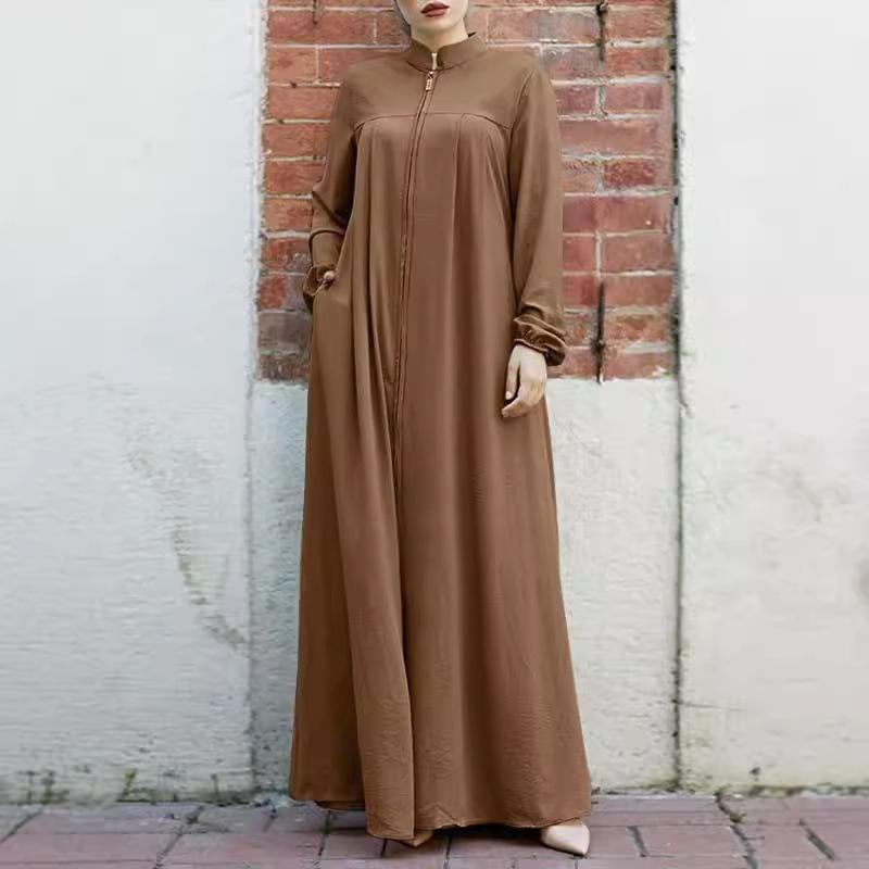 Женский кардиган большого размера с воротником-стойкой и застежкой-молнией, свободное однотонное платье