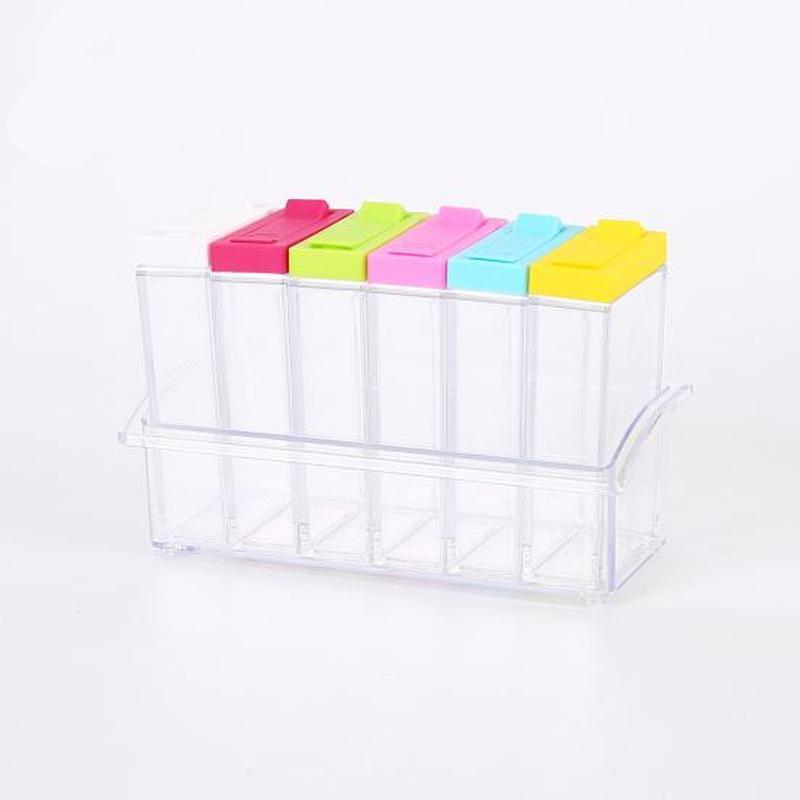 6Pcs/Set Seasoning Box with Tray Condiment Storage Plastic Moisture-Proof Salt Jar