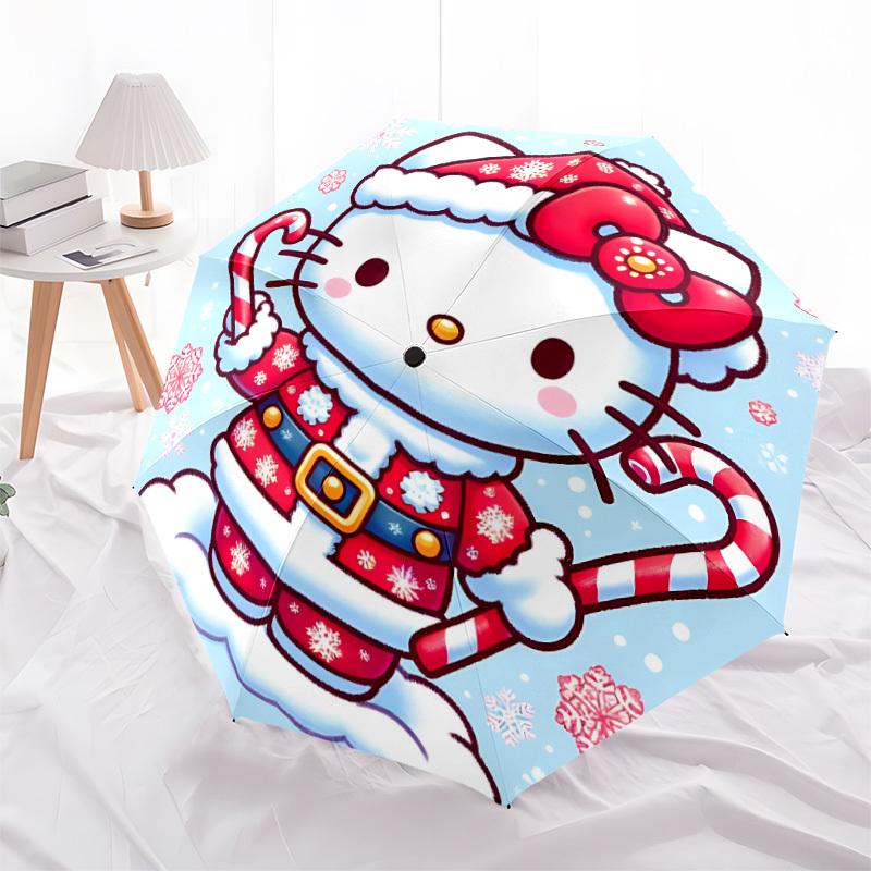 1pc Christmas Hello Kitty Automatic Open/Close Umbrella - Compact Travel Umbrella with 8-Rib Durable Frame, Lightweight & Portable for Commuting, Fash