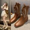 Fashion New Style High Boot Embroidery Retro Handmade Women's Western Cowboy Boot Pointed Toe Boots Hand Stitching Outdoor Women's Shoes