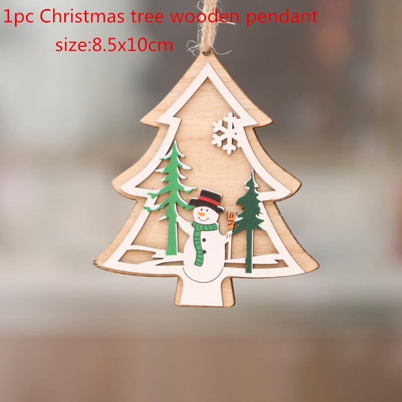 1Pc 2D/3D Christmas Ornament Wooden Hanging Pendants Star Xmas Tree Bell Christmas Decorations