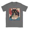 Men Japanese Black Cat Ramen T Shirt Kawaii Noodle Cat Cotton Clothes Humor Short Sleeve Round Collar Tees Gift Idea T-Shirt